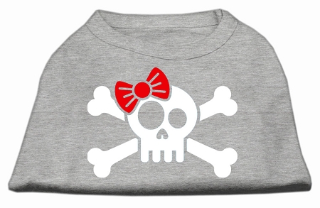 Skull Crossbone Bow Screen Print Shirt Grey Lg